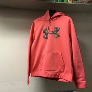 Under Armour orange and camo women’s hooded sweatshirt size LG